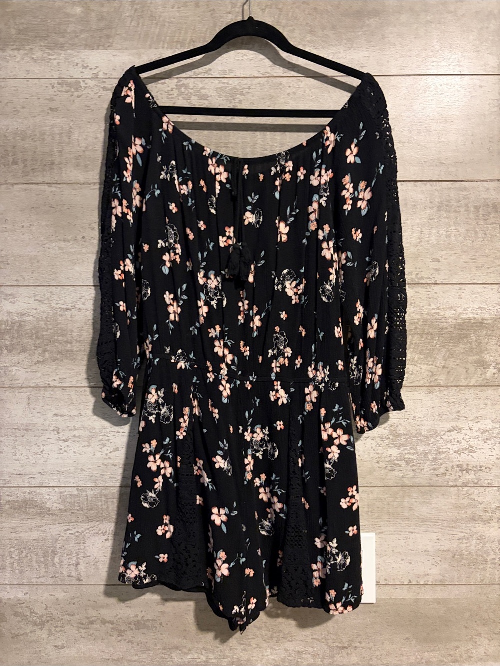 Xhilaration Black Floral Romper - Pink & White Blooms